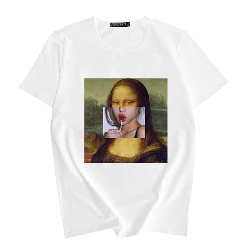 Women's Summer Spoof Oil Painting Print Round Neck T-shirt Top - VEX CLUB HOUSE