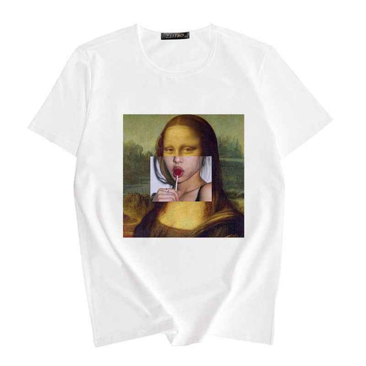 Women's Summer Spoof Oil Painting Print Round Neck T-shirt Top - VEX CLUB HOUSE