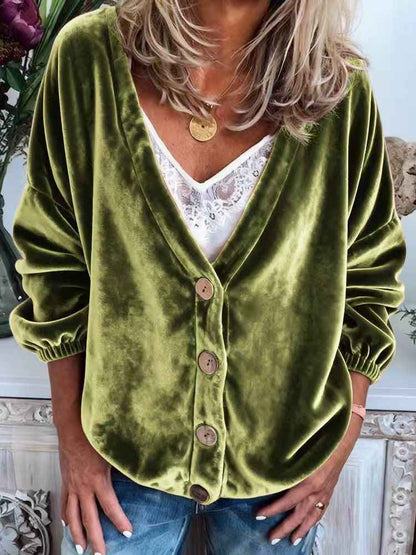 Womens Casual V-neck Long-sleeve Solid-color Cardigan Top - VEX CLUB HOUSE