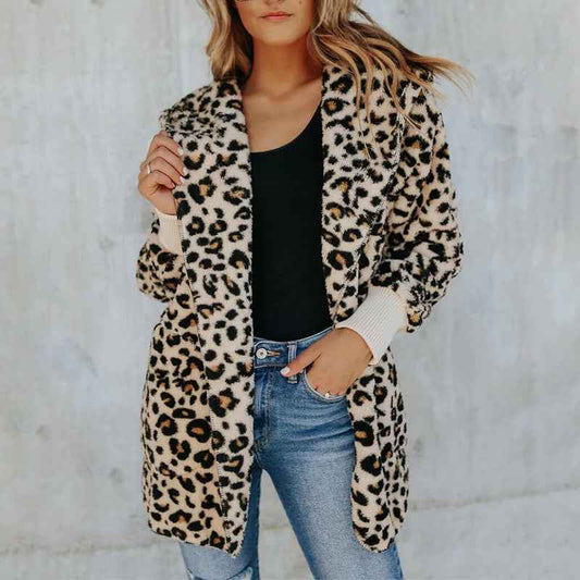 Women's Fashion Slim Leopard Print Hooded Coat - VEX CLUB HOUSE