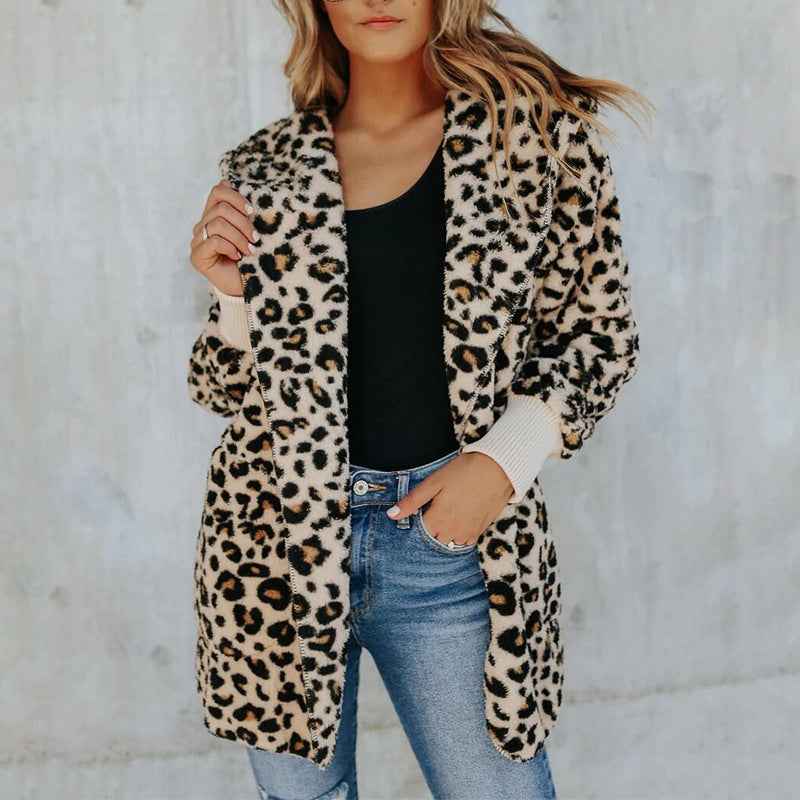 Women's Fashion Slim Leopard Print Hooded Coat - VEX CLUB HOUSE