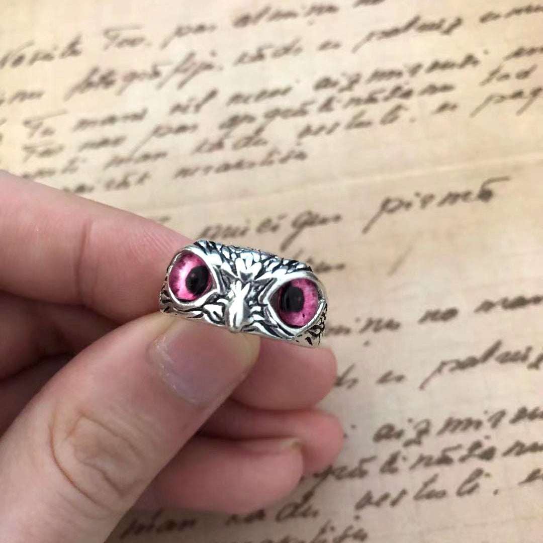 Plain Silver Retro Blue Glasses Owl Jewelry Ring Men And Women Design Owl Ring V E X C L U B H O U S E
