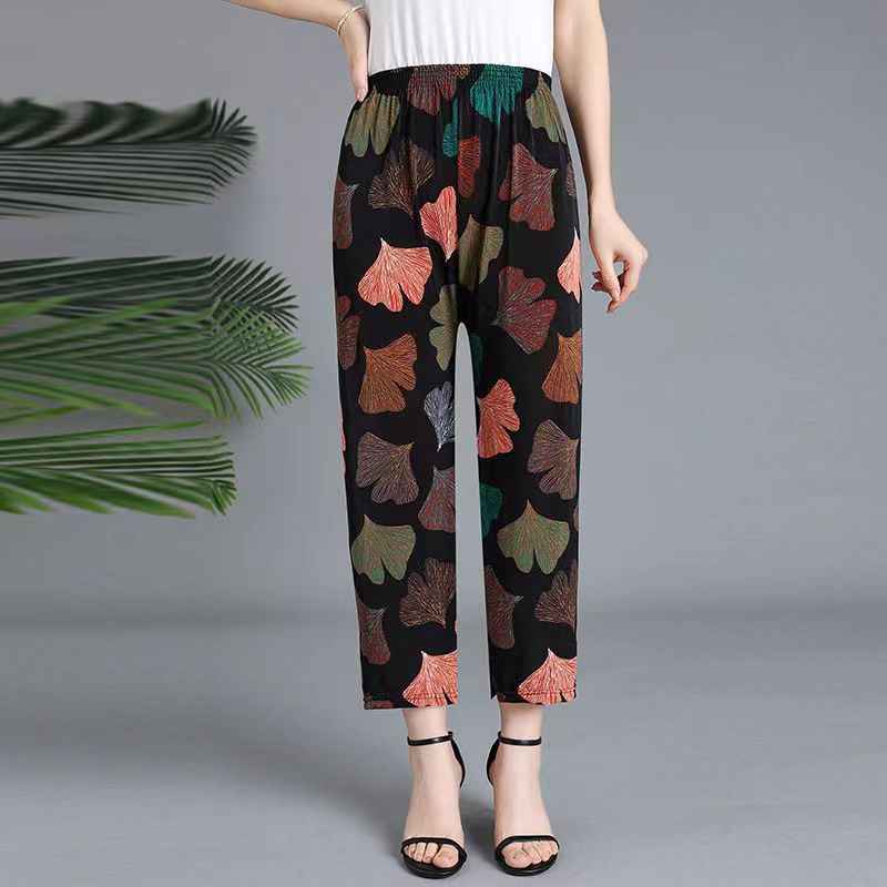 Women's Plus-sized Ice Silk Elastic Pants Cropped Straight - VEX CLUB HOUSE