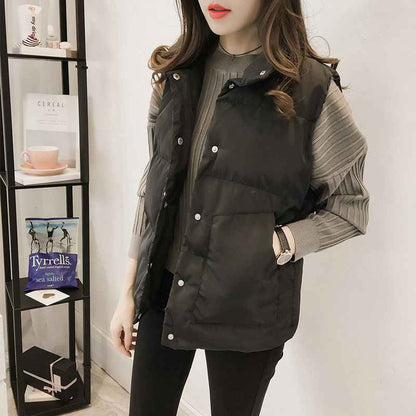 Women's Loose Short Down Cotton Vest Jacket - VEX CLUB HOUSE