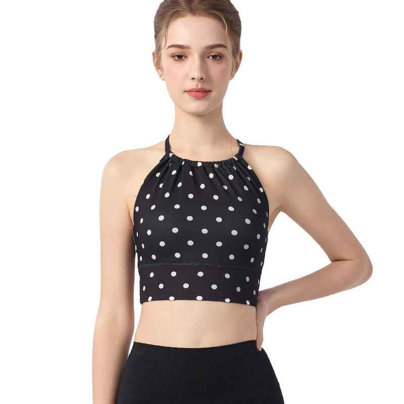 Womens Polka-Dot Plaid Printed Halterneck Tank Top With Cross-Over Design - VEX CLUB HOUSE