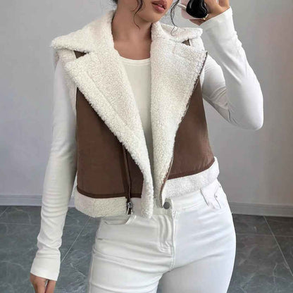 Western Style Light Fur Integrated Lamb Wool Vest - VEX CLUB HOUSE