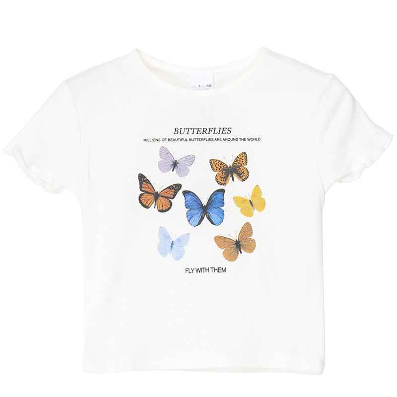 Butterfly T-shirt Short-sleeved Women European And American Tops Ins Women's Hong Kong Style Women's Short-sleeved T-shirt Women Ins Tide - VEX CLUB HOUSE