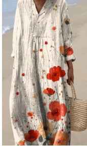 Womens Printed Maxi Dress With A Wide V-Neck And Long Sleeves - VEX CLUB HOUSE