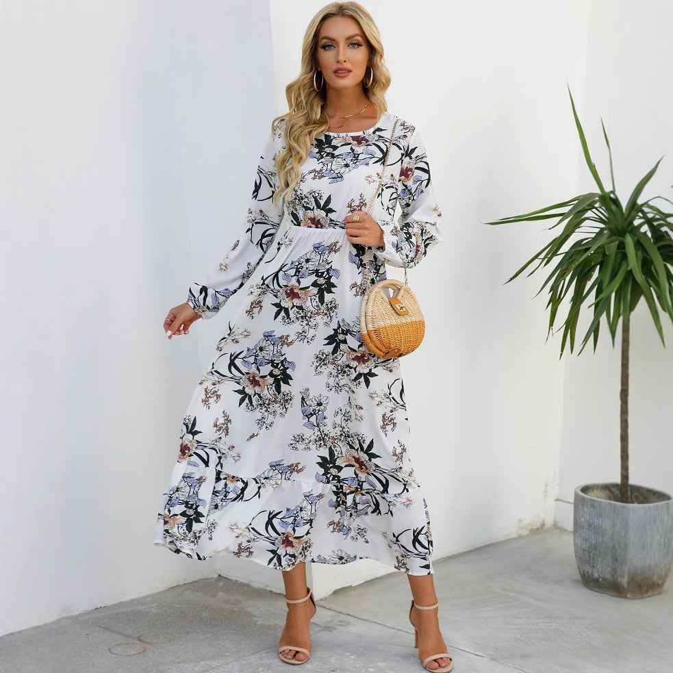 Womens Versatile Round-neck Floral Chiffon Dress - VEX CLUB HOUSE