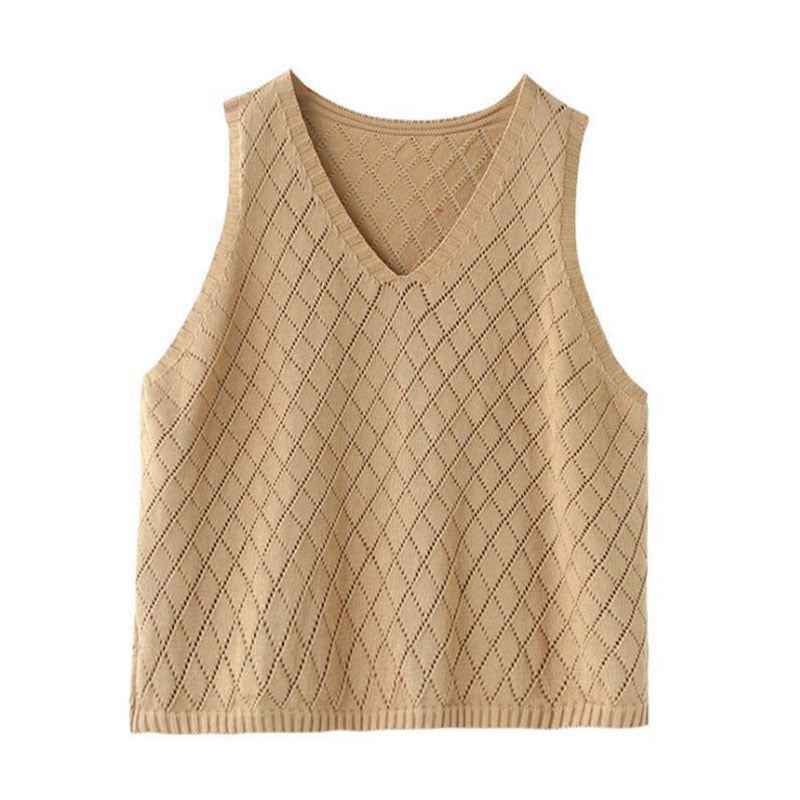 Womens Retro Loose-Neck Hollow-Out Knitted Vest - VEX CLUB HOUSE