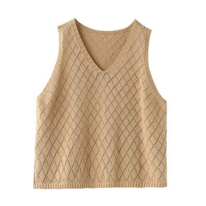 Womens Retro Loose-Neck Hollow-Out Knitted Vest - VEX CLUB HOUSE