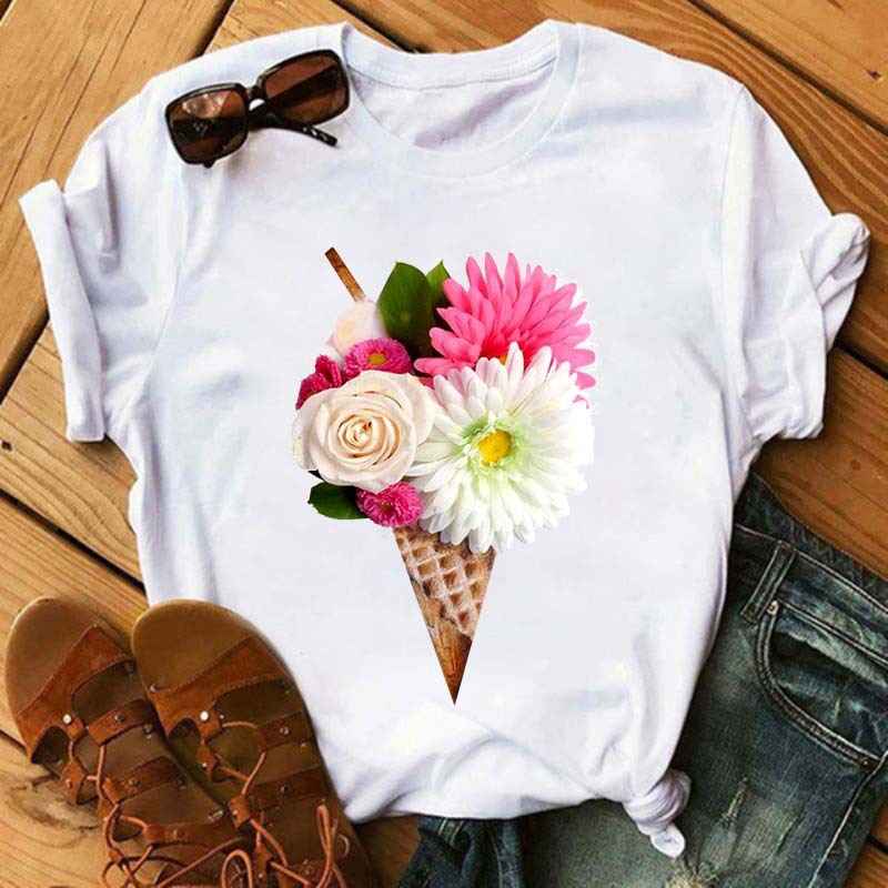 Ice Cream Flower Print Men And Women Couple Short Sleeve - VEX CLUB HOUSE