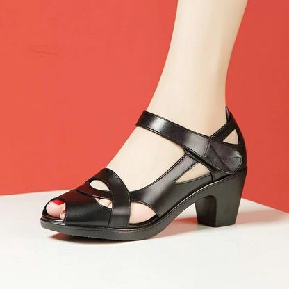 Women's Thick Bottom Soft Bottom Mid Heel Chunky Heel Peep Toe Sandals - VEX CLUB HOUSE