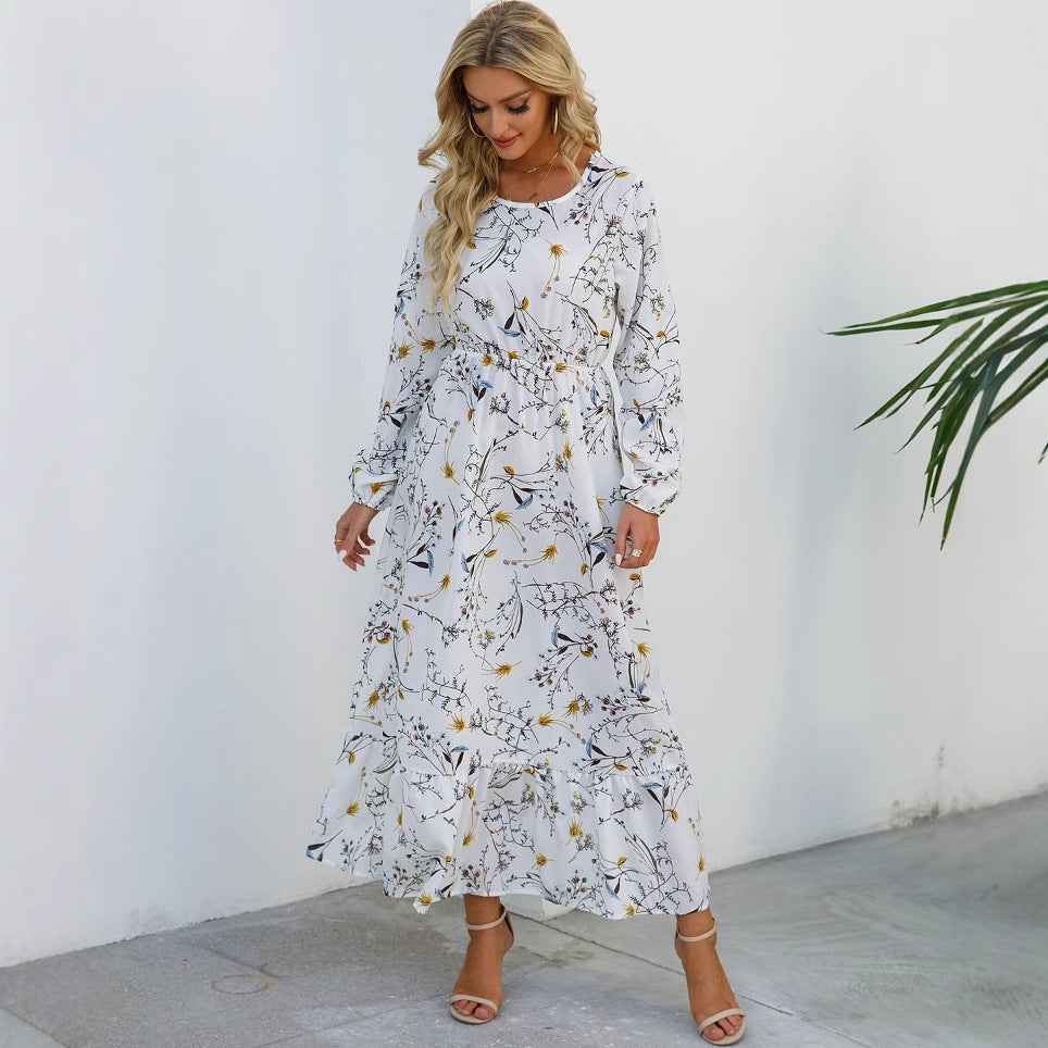 Womens Versatile Round-neck Floral Chiffon Dress - VEX CLUB HOUSE