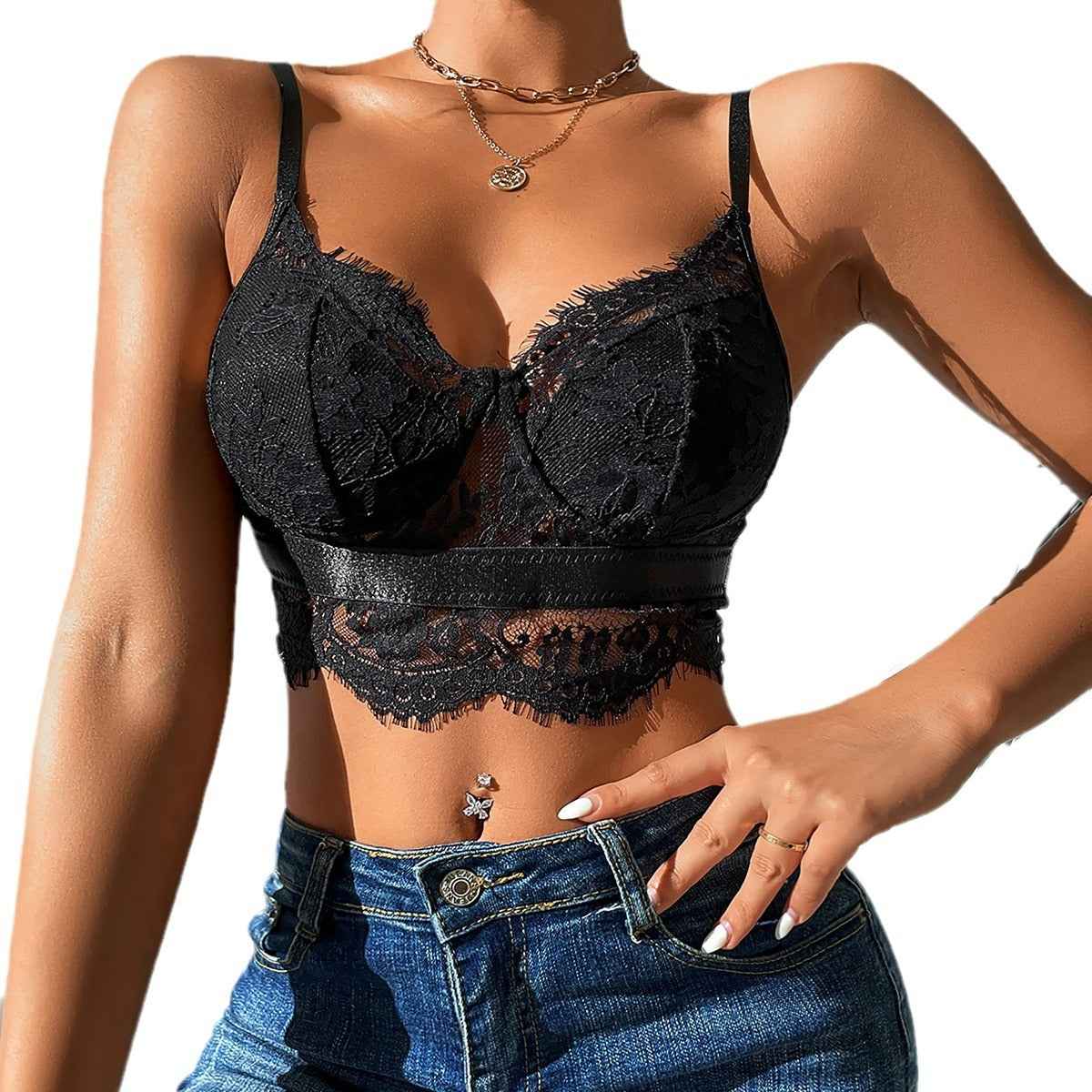 Sheer Mesh Camisole With Spliced Women's Bare Back - VEX CLUB HOUSE