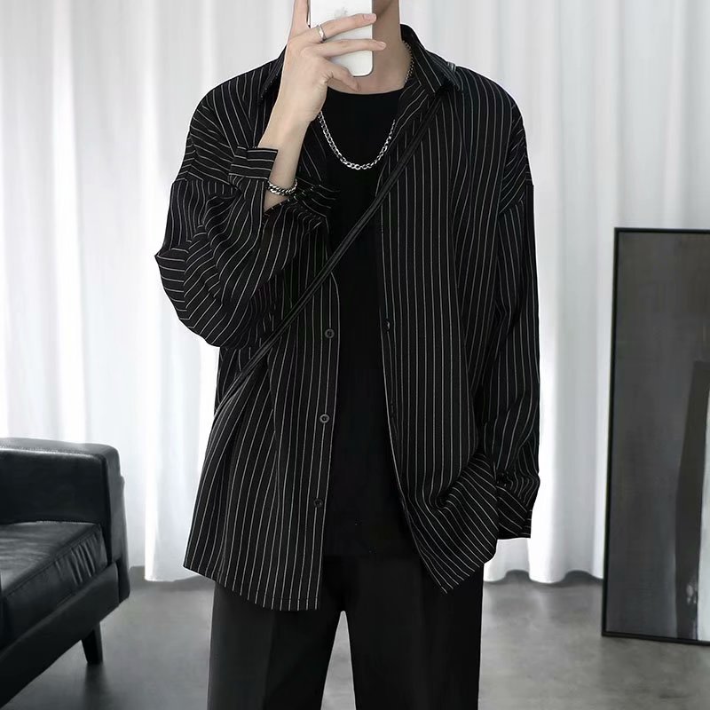 Striped White Shirt Men's Shirt Long Sleeve Casual - VEX CLUB HOUSE