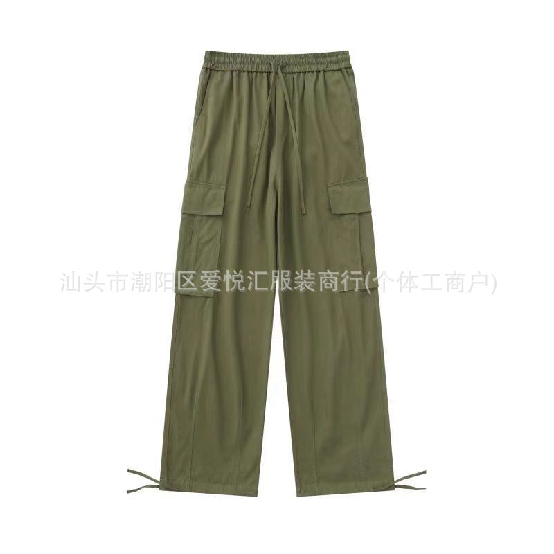 Loose Fitting Casual Straight Leg Cargo Pants With Multiple Pockets And A Drawstring Waist - VEX CLUB HOUSE