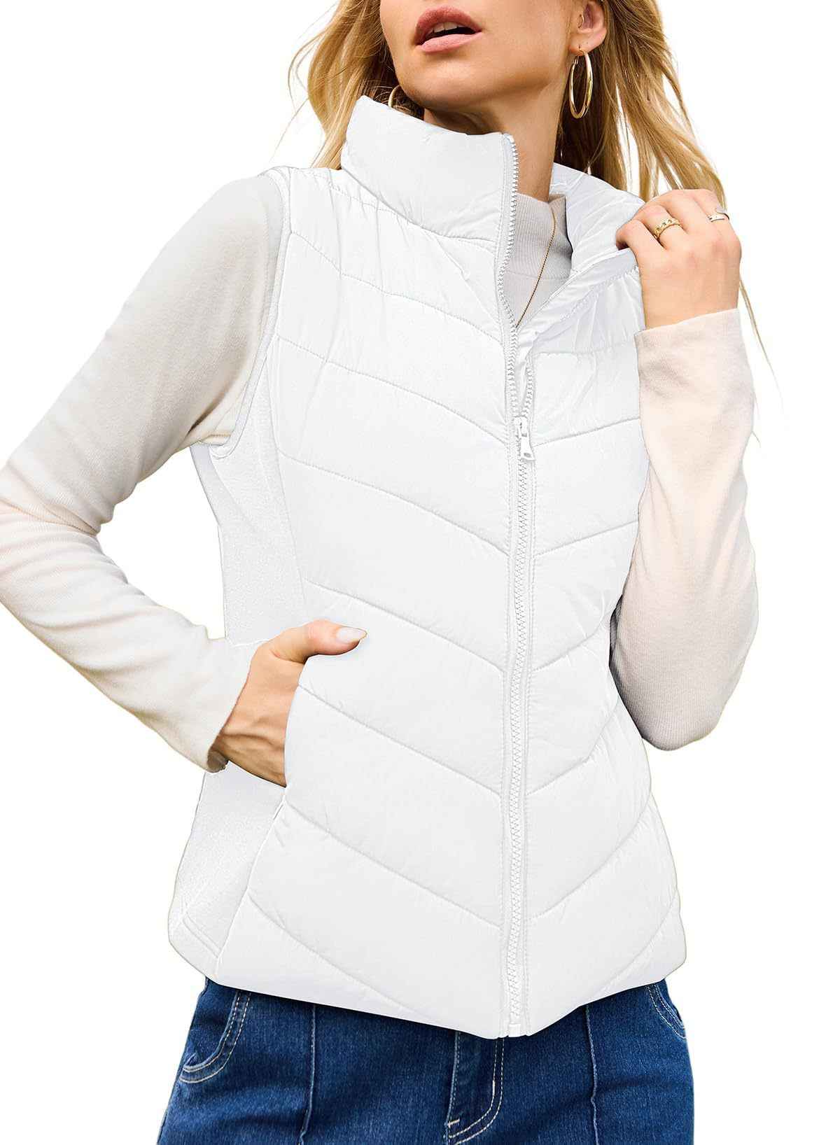 Simple Stand Collar Women's Thick Thermal Quilted Vest - VEX CLUB HOUSE