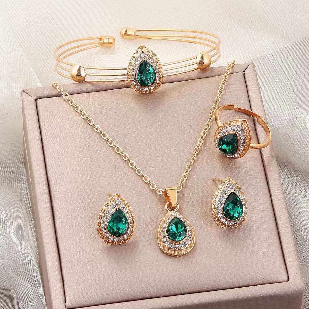 Jewelry Suit Women's Water Drop Gem Series Necklace Earring Ring Bracelet Four-piece Set - VEX CLUB HOUSE