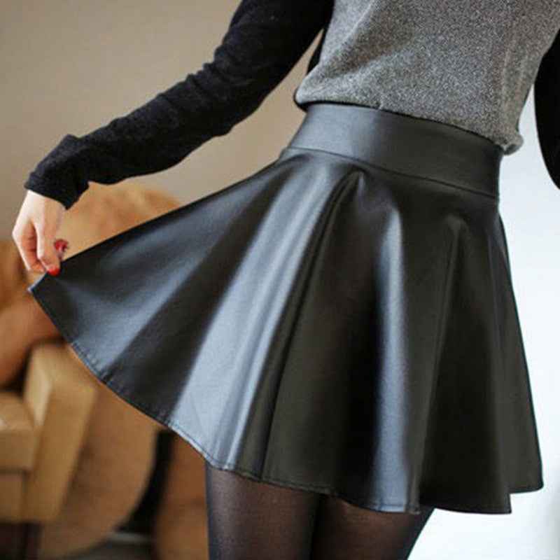 High Waist Pu Leather Skirt Is Thin And Pleated - VEX CLUB HOUSE