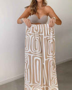 Women's Casual Long-sleeved Lapel Shirt Printed Wide-leg Pants Suit - VEX CLUB HOUSE