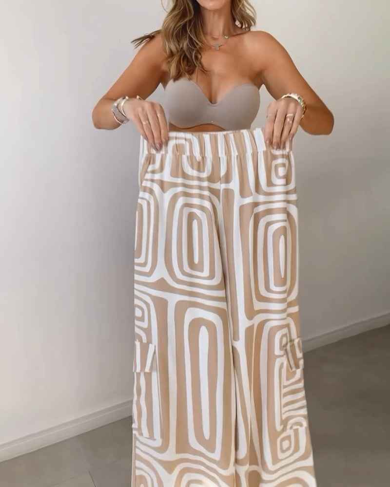 Women's Casual Long-sleeved Lapel Shirt Printed Wide-leg Pants Suit - VEX CLUB HOUSE