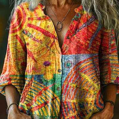 Womens Versatile Printed Long-sleeve Blouse - VEX CLUB HOUSE