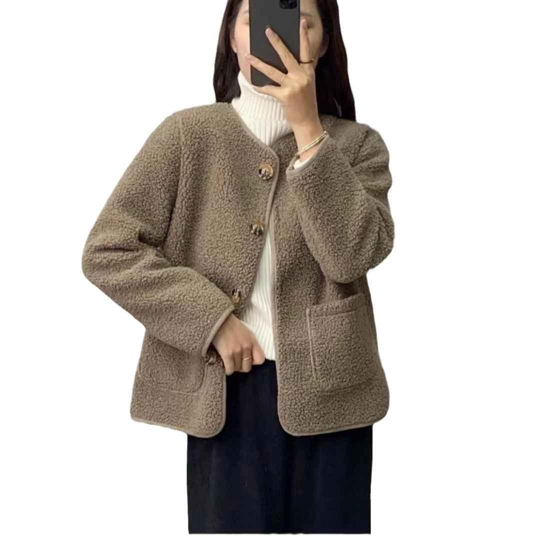 Round Neck Lamb Wool Loose Coat - VEX CLUB HOUSE