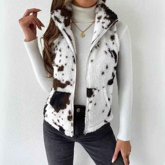 Printed Double-sided Plush Zip-up Cardigan - VEX CLUB HOUSE