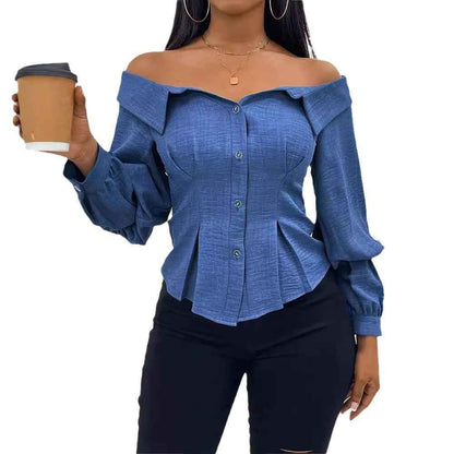 Womens Stylish Casual Belted Long-sleeve Shirt - VEX CLUB HOUSE