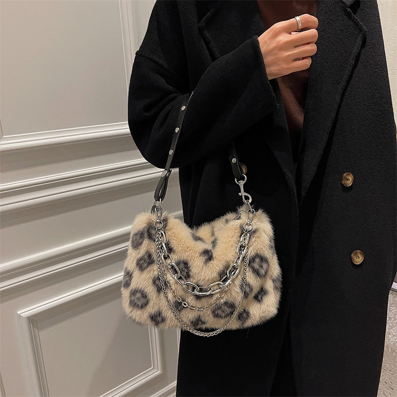 Winter Plush Bags Chain Shoulder Bag Women Flowers Print Handbags - VEX CLUB HOUSE