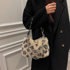 Winter Plush Bags Chain Shoulder Bag Women Flowers Print Handbags - VEX CLUB HOUSE