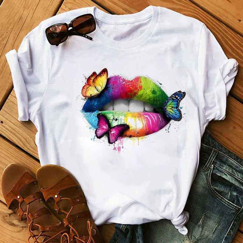 Shut Up Gesture Lips Short Sleeve T-shirt No Letters - VEX CLUB HOUSE