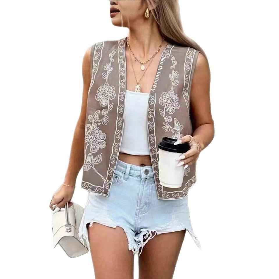 Simple All-Match Embroidered Open-Back Vest For Women - VEX CLUB HOUSE
