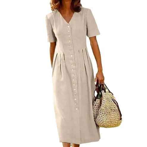 V-neck Shirt Dress With Short Sleeves For Women - VEX CLUB HOUSE