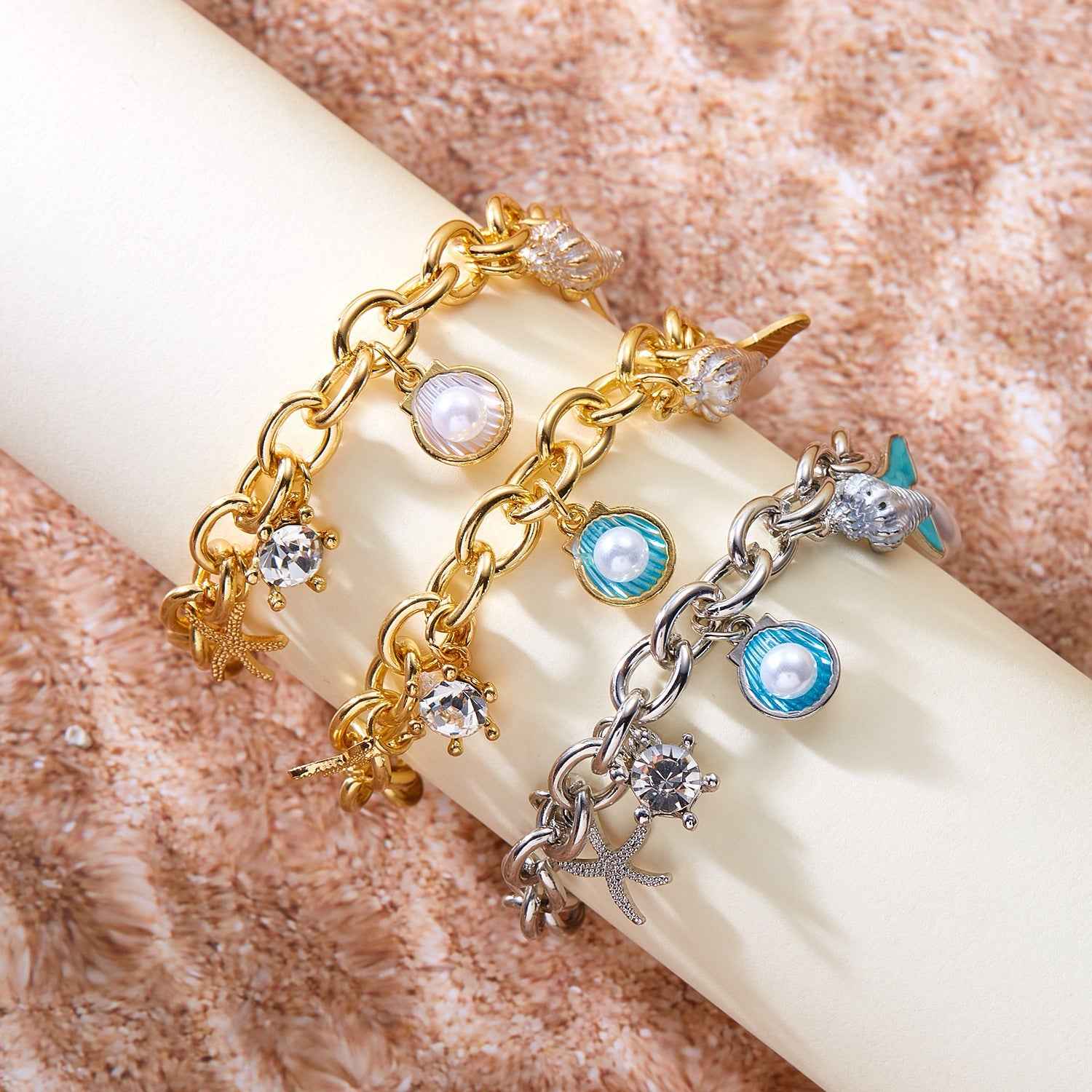 Women's Fashion Starfish Pearl Shell Fishtail Multi-pendant Necklace Bracelet - VEX CLUB HOUSE