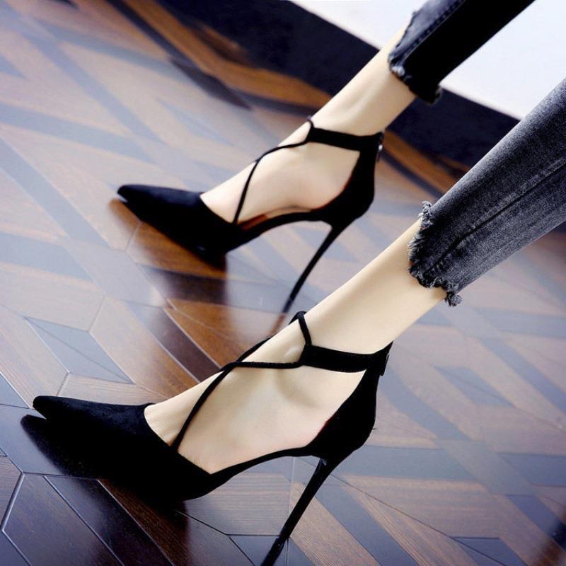High Heels Sexy Apricot Comely French Black Suede Ladies - VEX CLUB HOUSE