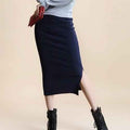 Mid-waist Rib Knitted Sheath Split Skirt - VEX CLUB HOUSE