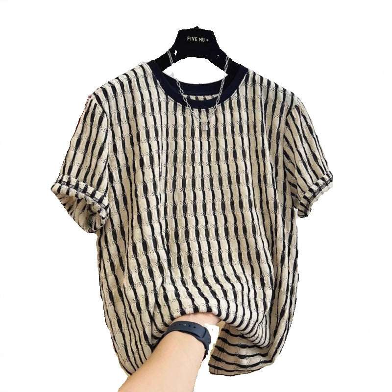 Men's Casual Loose Textile Short Sleeve Stripes - VEX CLUB HOUSE