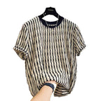 Men's Casual Loose Textile Short Sleeve Stripes - VEX CLUB HOUSE
