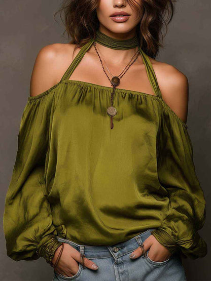 Womens Stylish Casual Off-shoulder Satin Top - VEX CLUB HOUSE