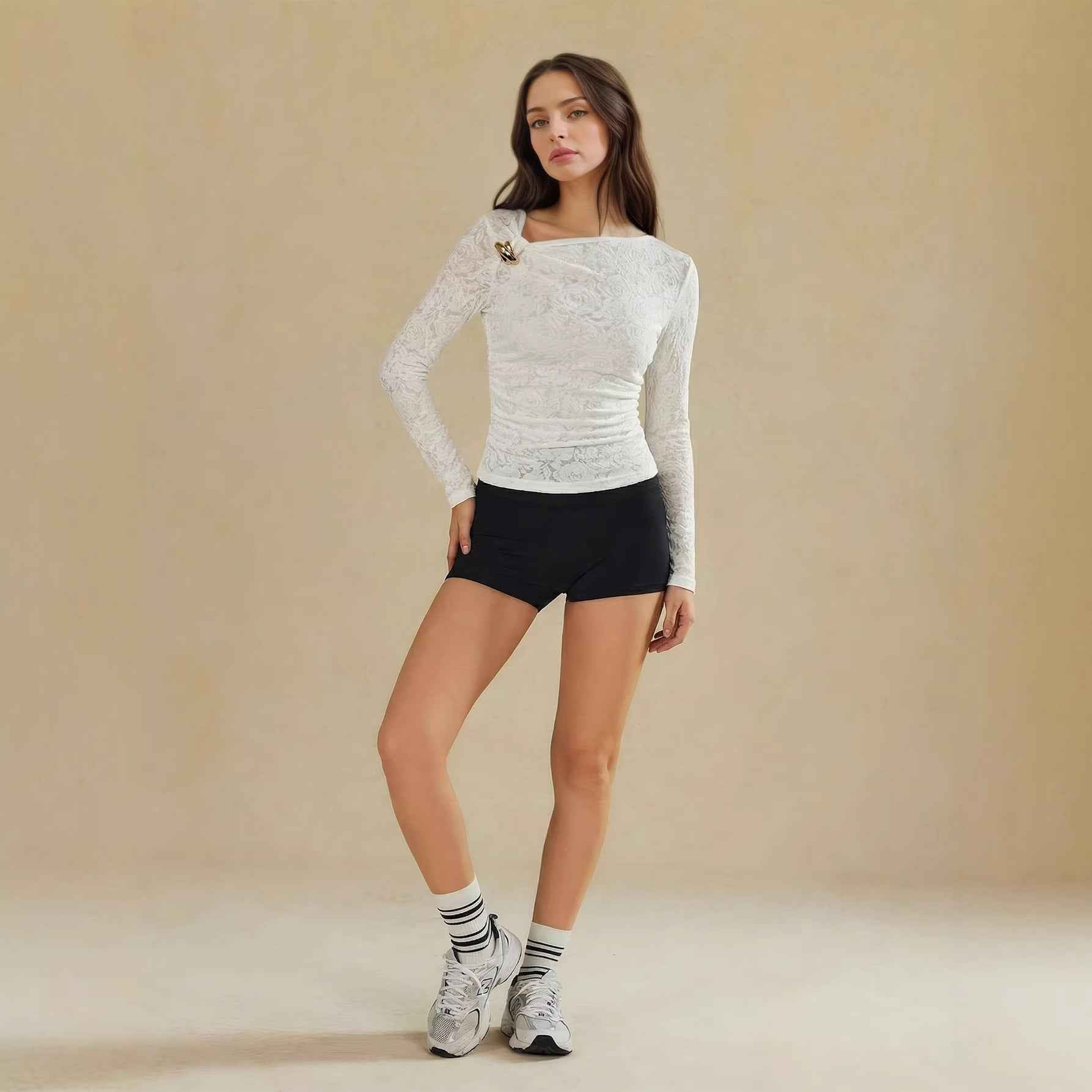 New Womens Versatile Long-sleeve Top With An Irregular Sheer Design - VEX CLUB HOUSE