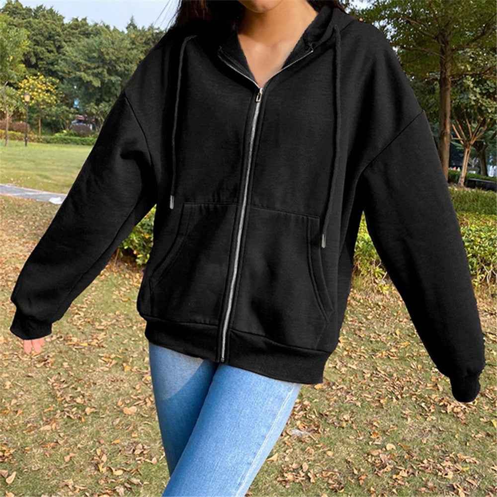 Fashion Women's Loose Street Zip Top - VEX CLUB HOUSE