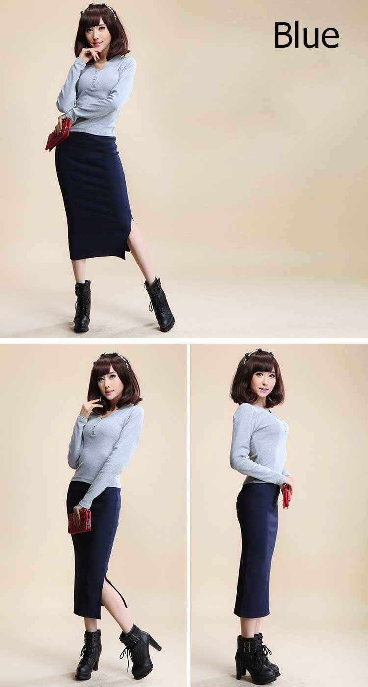 Mid-waist Rib Knitted Sheath Split Skirt - VEX CLUB HOUSE