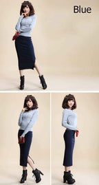 Mid-waist Rib Knitted Sheath Split Skirt - VEX CLUB HOUSE