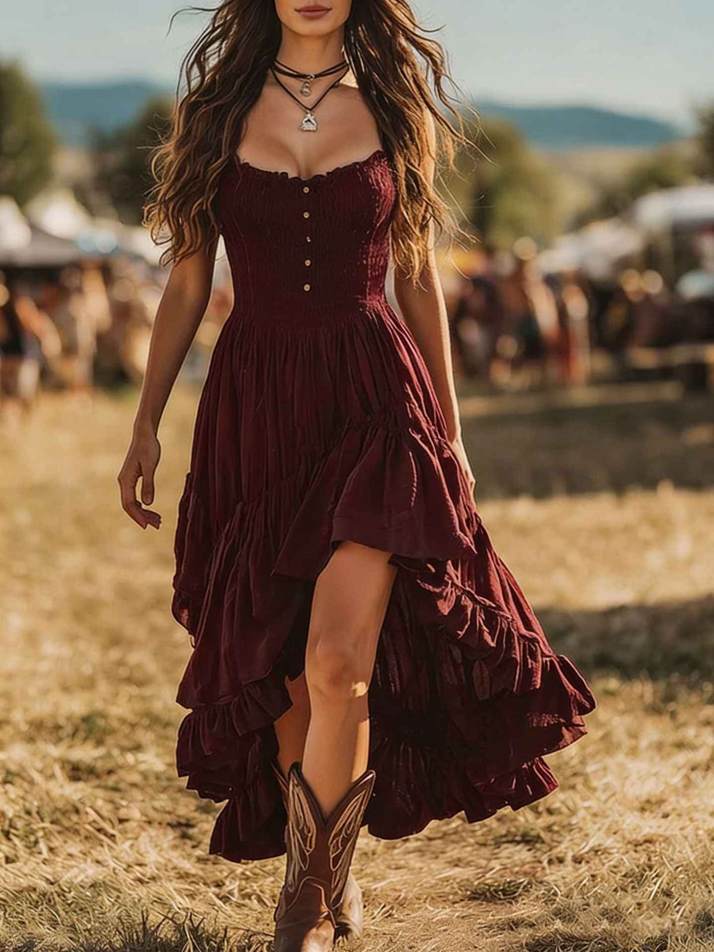 Bohemian-style Dress With An Asymmetrical Ruffled Hem - VEX CLUB HOUSE