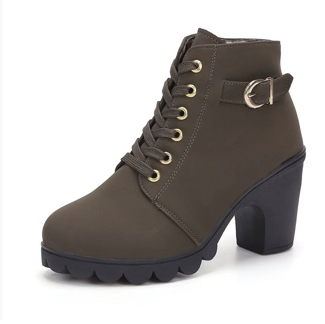 Fashoin Leopard Print Ankle Square Heel Suede Lace-up Zip Boots Women Casual Versatile Shoes Autumn And Winter - VEX CLUB HOUSE