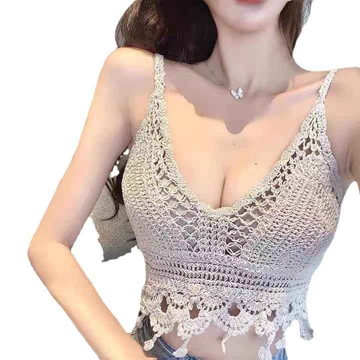 Lace-up Halterneck Exposed Vest Female Openwork Knitted Top - VEX CLUB HOUSE