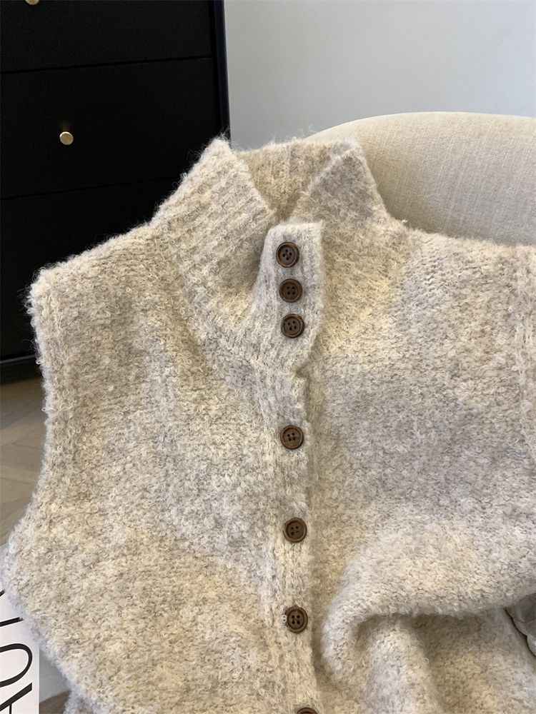 Korean-style Refined High-neck Single-breasted Solid Color Knitted Vest - VEX CLUB HOUSE