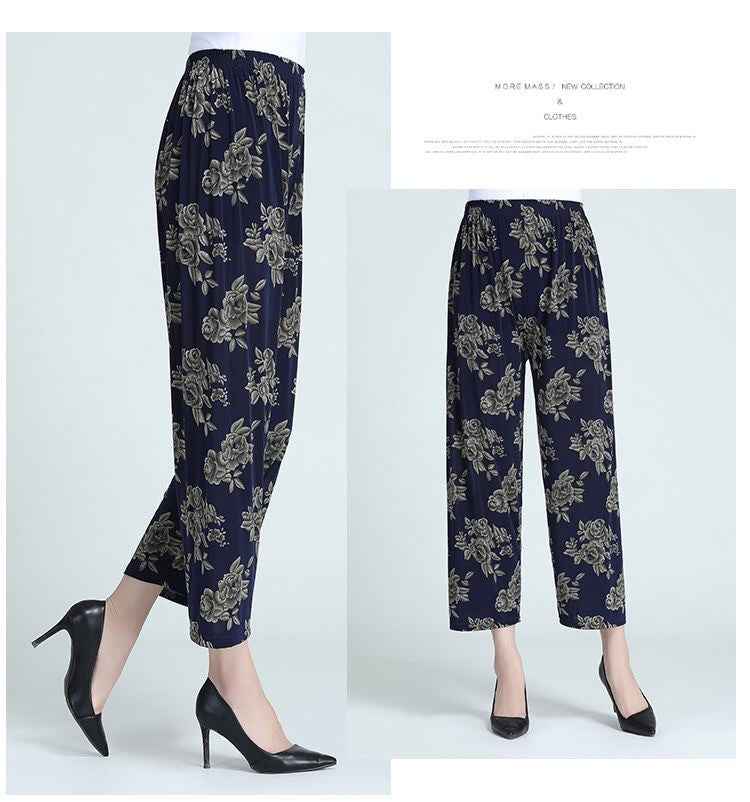Women's Plus-sized Ice Silk Elastic Pants Cropped Straight - VEX CLUB HOUSE